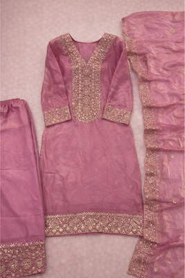Pink Pure Silk kurta Palazzo and Dupatta Embroidered Work 3pc set 4