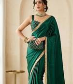 Designer Chinon Saree Decorated With Readymade Gold Sequence Lace  And Sequence Embroidered Unstitched  Blouse Piece