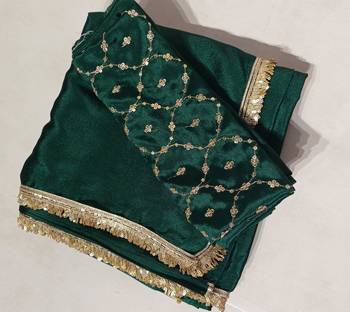 green chinon saree with sequins lace work 4