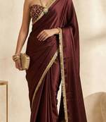 coffee chinon saree with sequins lace work