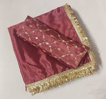 coffee chinon saree with sequins lace work 5