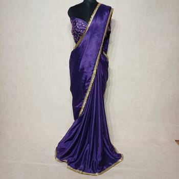 purple chinon saree with sequins lace work 1