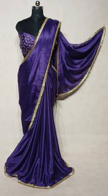 purple chinon saree with sequins lace work 2