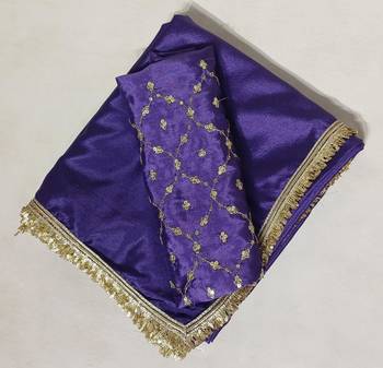 purple chinon saree with sequins lace work 4