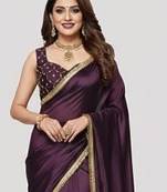 Designer Chinon Saree Decorated With Readymade Gold Sequence Lace  And Sequence Embroidered Unstitched  Blouse Piece