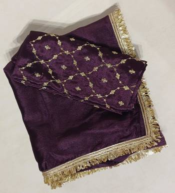 wine silk saree with lace border sequins work 4