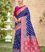 Royal blue & rani pink banarasi silk saree with traditional woven zari work