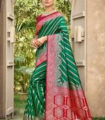 Bottle green & red banarasi silk saree with heavy woven zari work