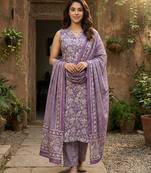 Anouk mauve and beige pure cotton straight regular kurta set