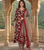 Anouk red and baige pure cotton a-line angrakha kurta set