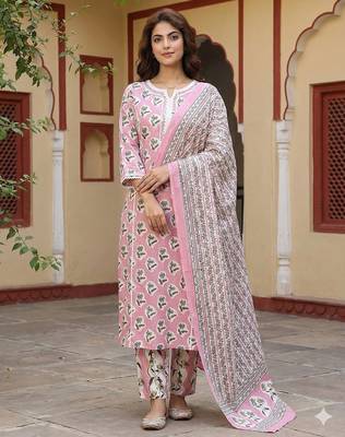 Anouk mauve pure cotton straight regular kurta set 1