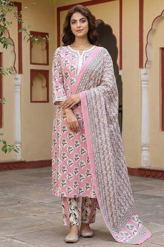 Anouk mauve pure cotton straight regular kurta set