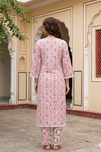 Anouk mauve pure cotton straight regular kurta set