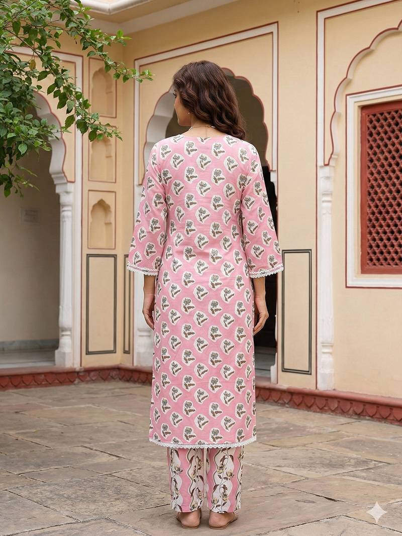 Anouk mauve pure cotton straight regular kurta set