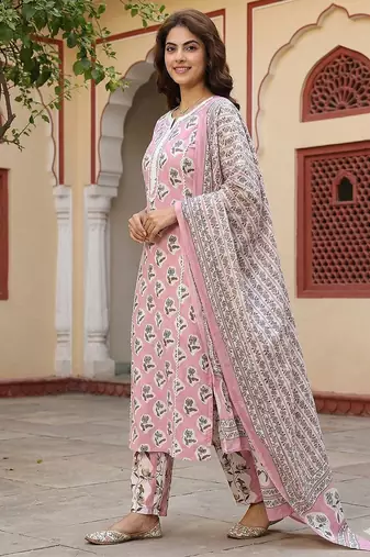 Anouk mauve pure cotton straight regular kurta set