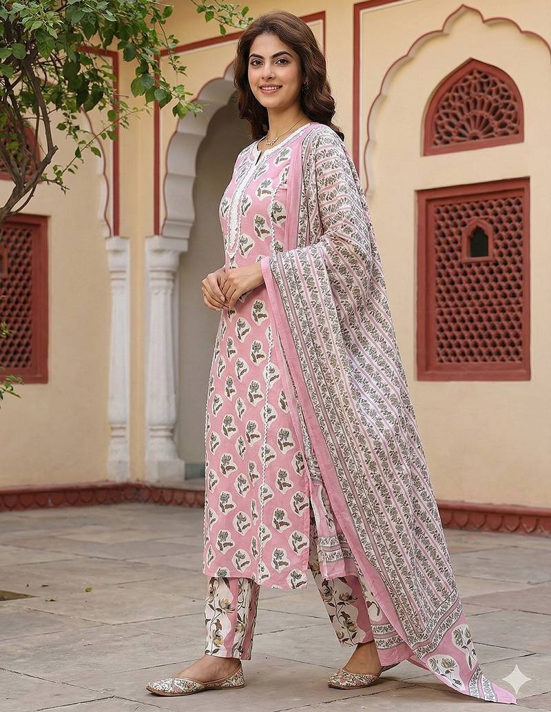 Anouk mauve pure cotton straight regular kurta set