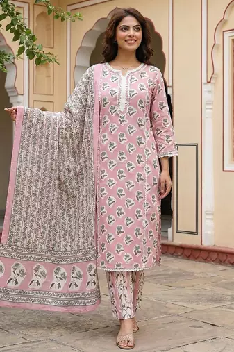 Anouk mauve pure cotton straight regular kurta set