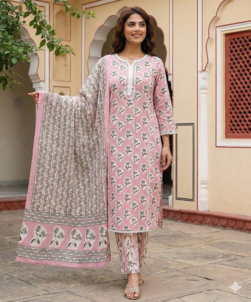 Anouk mauve pure cotton straight regular kurta set