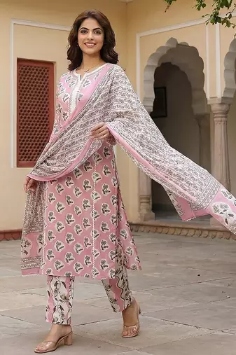 Anouk mauve pure cotton straight regular kurta set