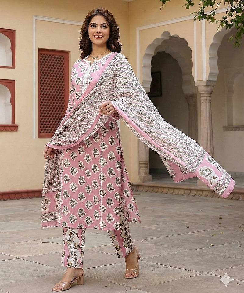 Anouk mauve pure cotton straight regular kurta set