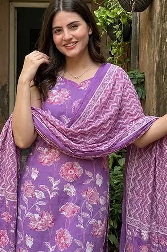 purple pure cotton straight regular kurta set
