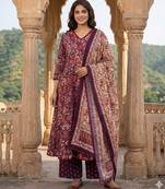 Anouk purple and red pure cotton a-line regular kurta set
