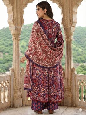 purple and red pure cotton a-line regular kurta set 3