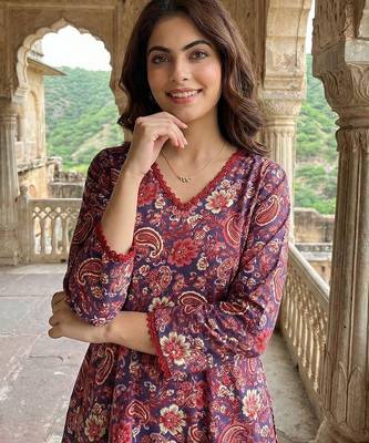 purple and red pure cotton a-line regular kurta set 4