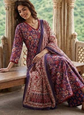 purple and red pure cotton a-line regular kurta set 5