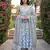 sky blue  and cream pure cotton anarkali gathered or pleated kurta set
