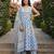 Anouk sky blue  and cream pure cotton anarkali gathered or pleated kurta set