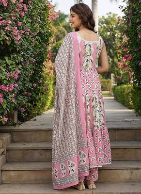 Anouk mauve  and cream pure cotton anarkali gathered or pleated kurta set 3