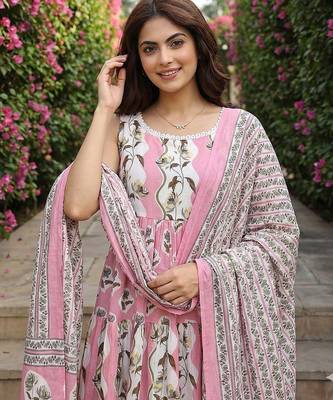 Anouk mauve  and cream pure cotton anarkali gathered or pleated kurta set 4