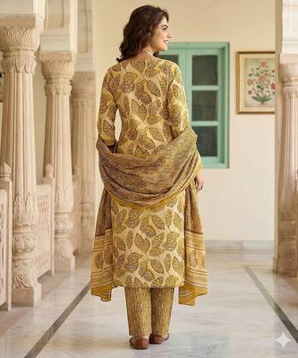 mustard pure cotton straight regular kurta set 2