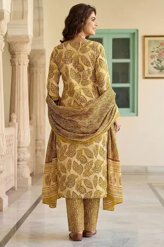mustard pure cotton straight regular kurta set