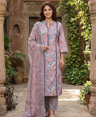 mauve  and grey pure cotton straight regular kurta set 1