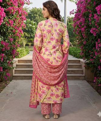 lima yellow and pink pure cotton straight regular kurta set 3
