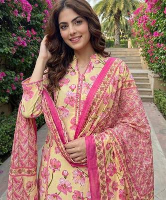 lima yellow and pink pure cotton straight regular kurta set 4