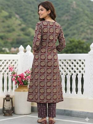 purple and brown pure cotton a-line regular kurta set 3