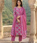 Anouk pink and white pure cotton straight regular kurta set