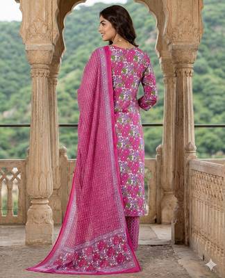 pink and white pure cotton straight regular kurta set 2