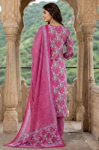 pink and white pure cotton straight regular kurta set