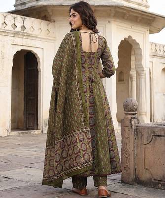 green and brown pure cotton anarkali regular kurta set 3