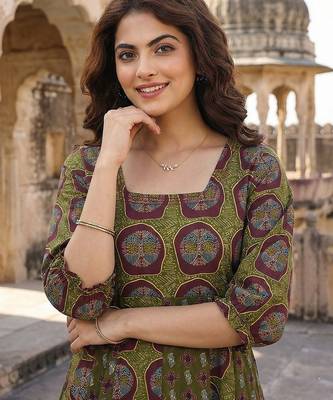 green and brown pure cotton anarkali regular kurta set 4