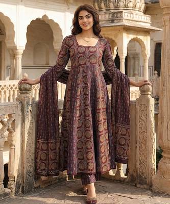 purple and brown pure cotton anarkali regular kurta set 2