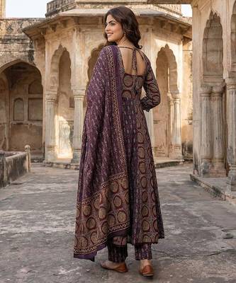 purple and brown pure cotton anarkali regular kurta set 3