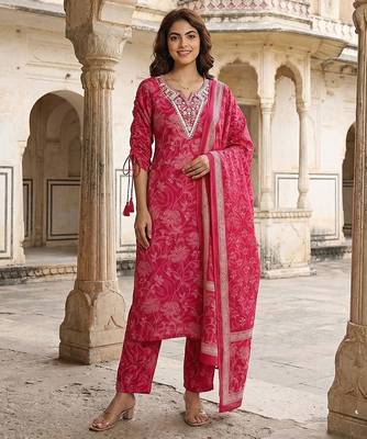 pink pure cotton straight regular kurta set 1