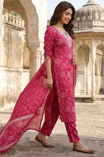 pink pure cotton straight regular kurta set