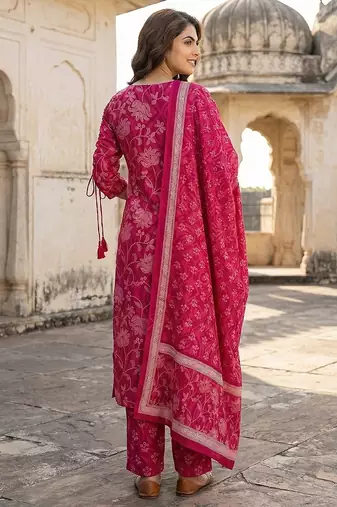 pink pure cotton straight regular kurta set