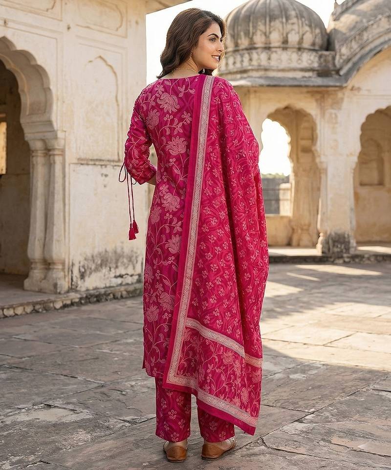 Anouk pink pure cotton straight regular kurta set